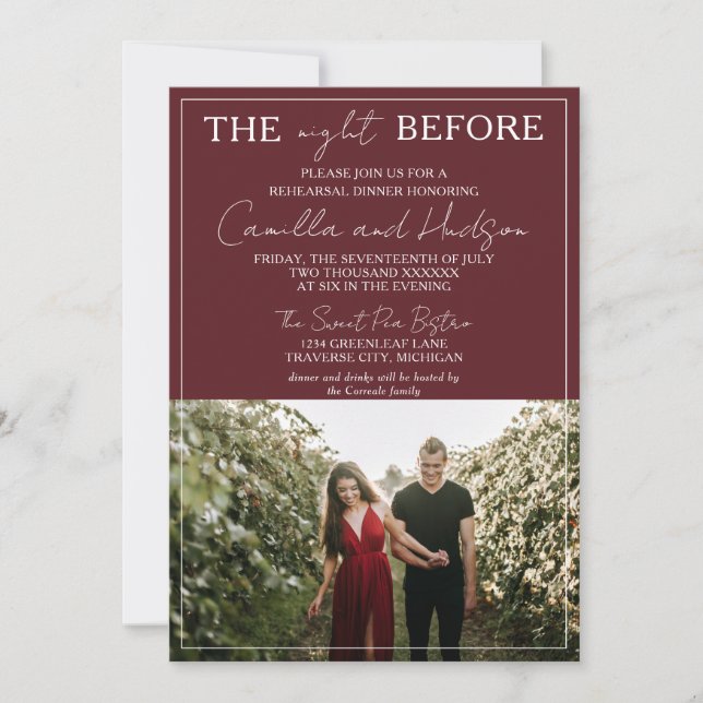 Convite True Simplicity 4 | Deep Burgundy Rehearsal Dinner (Frente)