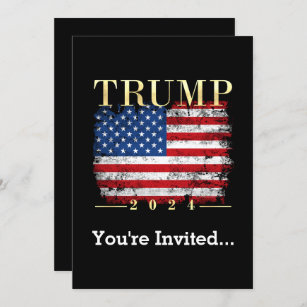 Convite Trump 2024 Elegante Dourada Vintage Flag Americano