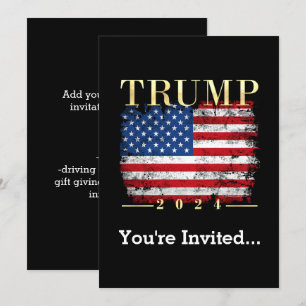 Convite Trump 2024 Elegante Dourado Bandeira Americana Vin
