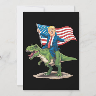 Convite Trump Riding Dinosaur T Rex USA Flag Americano