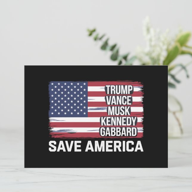 Convite Trump Vance Musk Kennedy Gabbard 2024 Save America (Em pé/Frente)