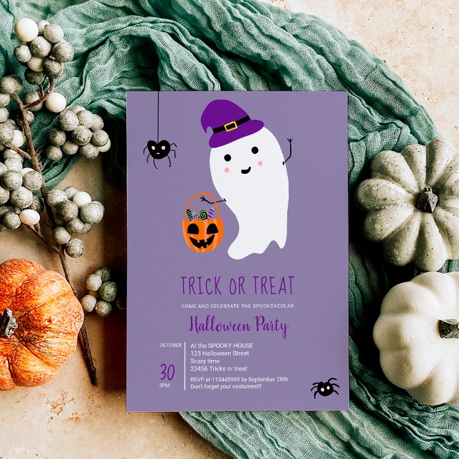 Convite Truque bonito trata crianças fantasmas doces para  (Cute trick treat kids ghost sweets Halloween party Invitation)