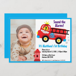 Convite Truque de Fogo Vermelho Feliz Bombeiro Desenho de