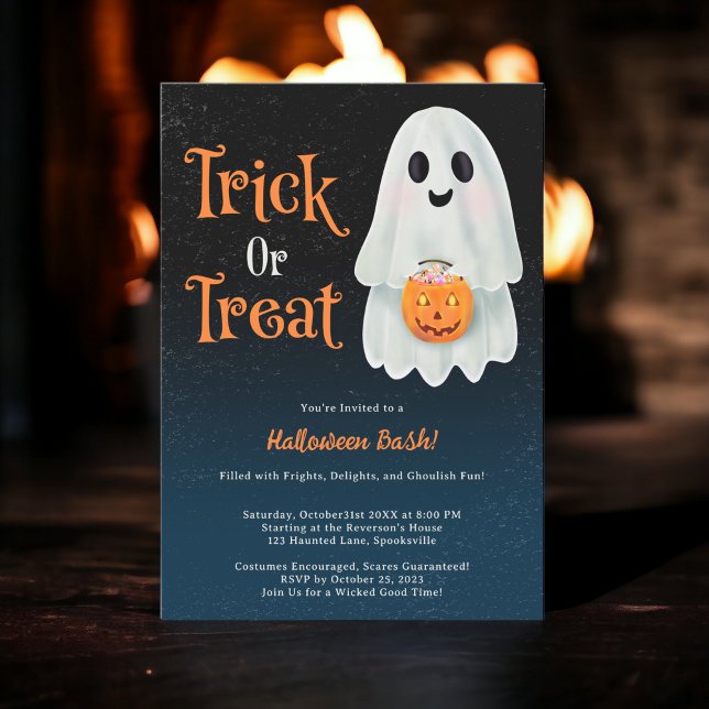 Convite Truque Divertido ou festa de abóbora fantasma (Fun Trick or treat ghost pumpkin Halloween party Invitation)