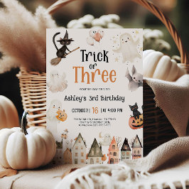 Convite Truque ou aniversário de 3 anos de Três Halloween