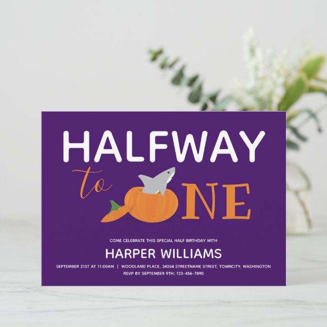 Convite Tubarão-Abóbora Seis Meses Bebê Seminário (Em pé/Frente)