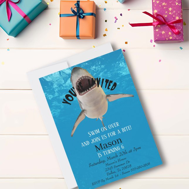 Convite Tubarão Branco excelente Você é o Aniversário da C (Criador carregado)