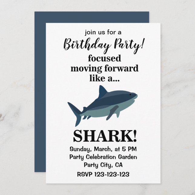 Convite Tubarão Focado Em Avançar Como Um Aniversário De T (Frente/Verso)
