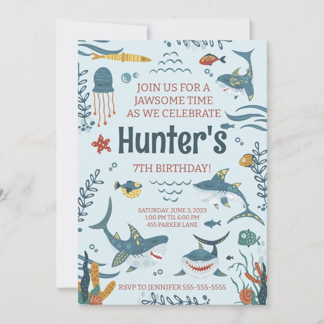 Convite Tubarão Jawsome Pensou Que O Aniversário Era Convi (Frente)