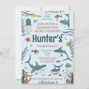 Convite Tubarão Jawsome Pensou Que O Aniversário Era Convi