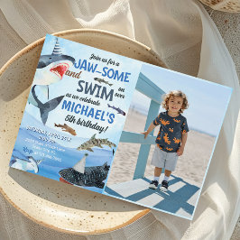 Convite Tubarão Jawsome Sob A Foto De Aniversário Do Mar
