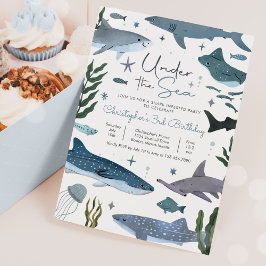 Convite Tubarão sob a Festa de aniversário do mar