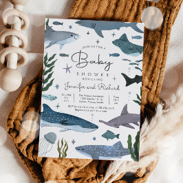 Convite Tubarão sob o Chá de fraldas de animais marinhos