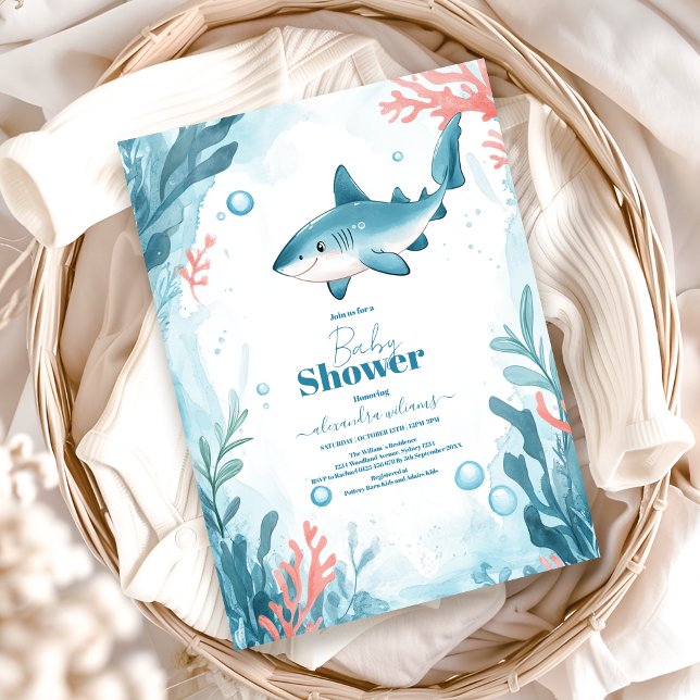 Convite Tubarão sob o Chá de fraldas de animais marinhos (Criador carregado)