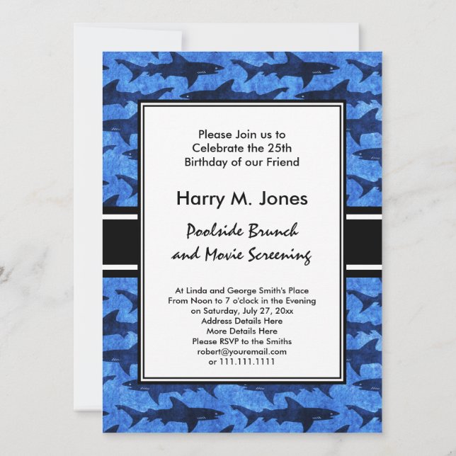 Convite Tubarões no mar azul profundo (Verso)