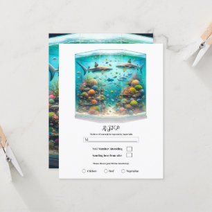 Convite Tubarões & Peixes Aquarela Aquática Aquário RSVP