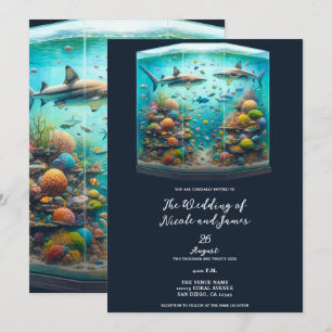 Convite Tubarões & Peixes Aquarela Aquática Casamento Aquá