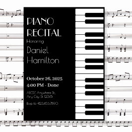 Convite Tubos para piano, preto e branco