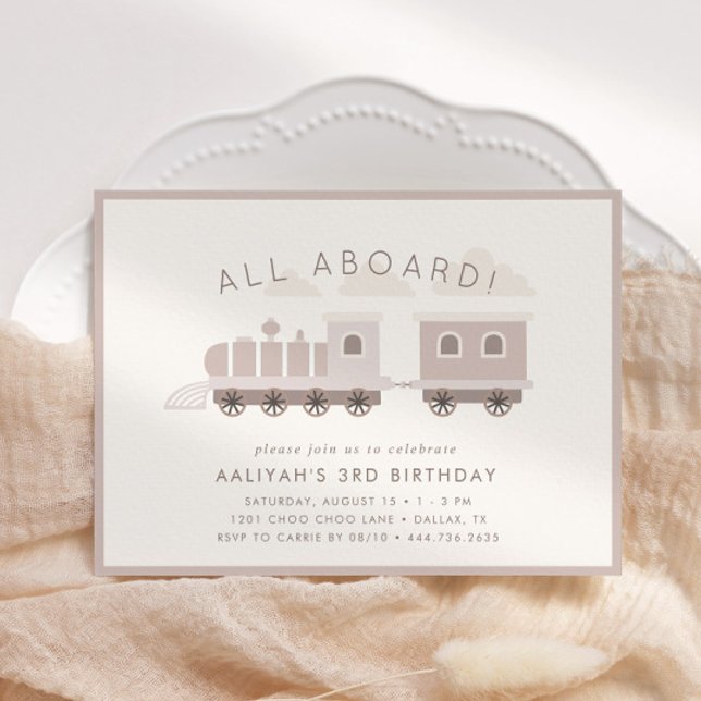 Convite Tudo a bordo! Girls Train Festa de aniversário (Customize this adorable dusty pink choo choo train invitation!)