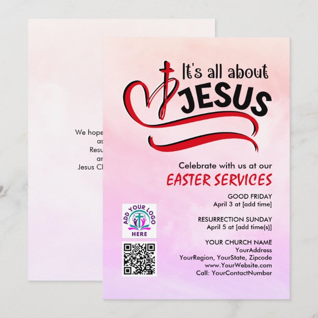 Convite TUDO É SOBRE JESUS Logo Código QR Igreja PÁSCOA (Frente/Verso)