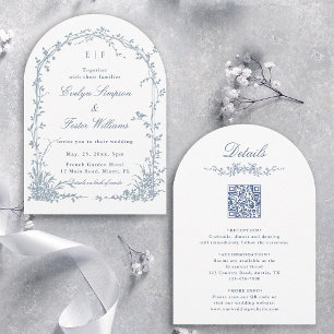 Convite Tudo em Um Arco de Casamento de Jardim Floral Azul