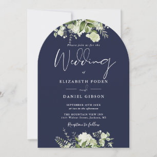 Convite Tudo Em Um Arco Floral Naval Azul Verde Casamento