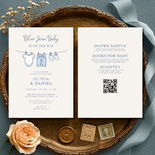 Convite Tudo em Um Baby Shower de Jeans Azul para Casais