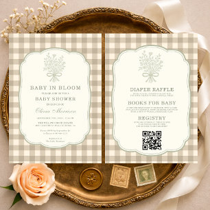 Convite Tudo em Um Bebê em Flor Bege Xadrez Baby Shower