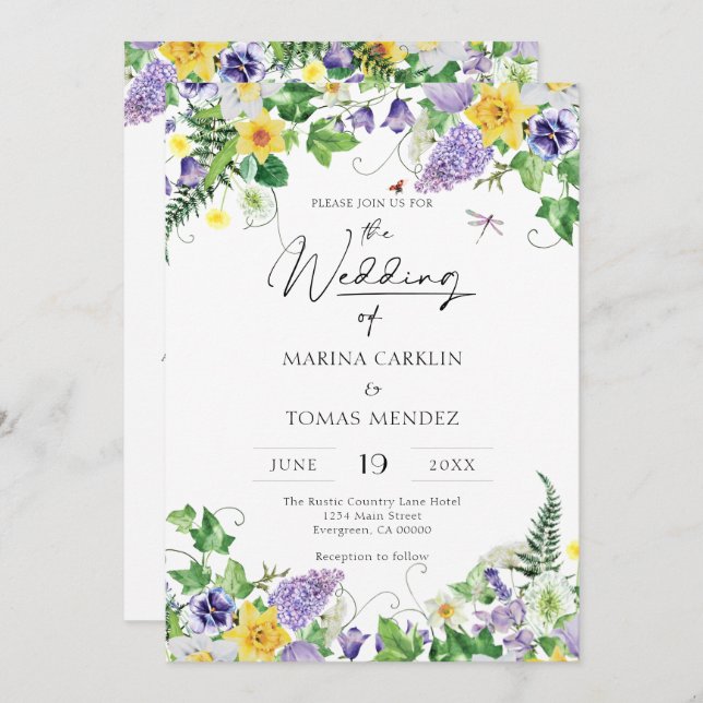 Convite Tudo em um | Boho Wildflower Wedding (Frente/Verso)