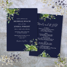 Convite Tudo Em Um Casamento Azul De Marinho Eucalyptus Gr