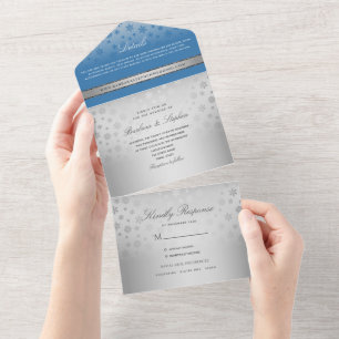 Convite Tudo Em Um Casamento Azul Prata