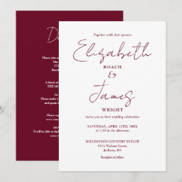 Convite Tudo em Um Casamento Burgundy Minimalista Elegante