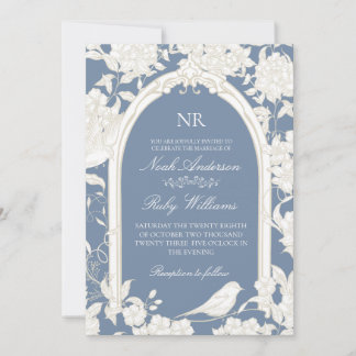 Convite Tudo em Um Casamento Clássico Elegante Azul Poeira