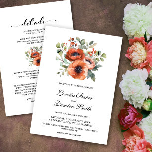 Convite Tudo Em Um Casamento De Flores De Papoila Laranja
