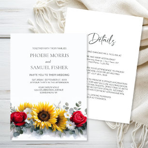 Convite Tudo em Um Casamento de Girassóis e Rosas