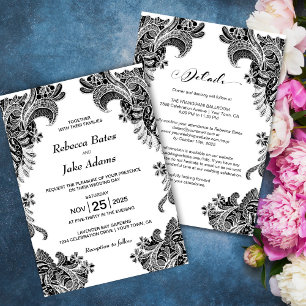 Convite Tudo Em Um Casamento De Lugar Branco Preto Elegant