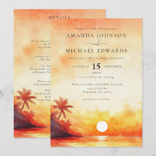 Convite Tudo em Um Casamento de Pôr do Sol Laranja em Aqua