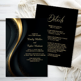 Convite Tudo em Um Casamento Elegante Preto e Dourado