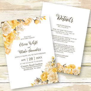 Convite Tudo Em Um Casamento Floral Amarelo Elegante