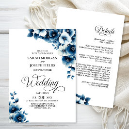 Convite Tudo em Um Casamento Floral Azul