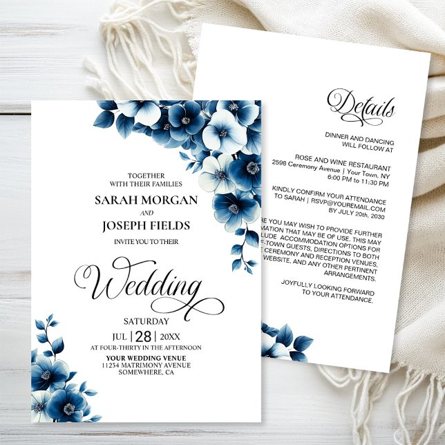 Convite Tudo em Um Casamento Floral Azul (Criador carregado)