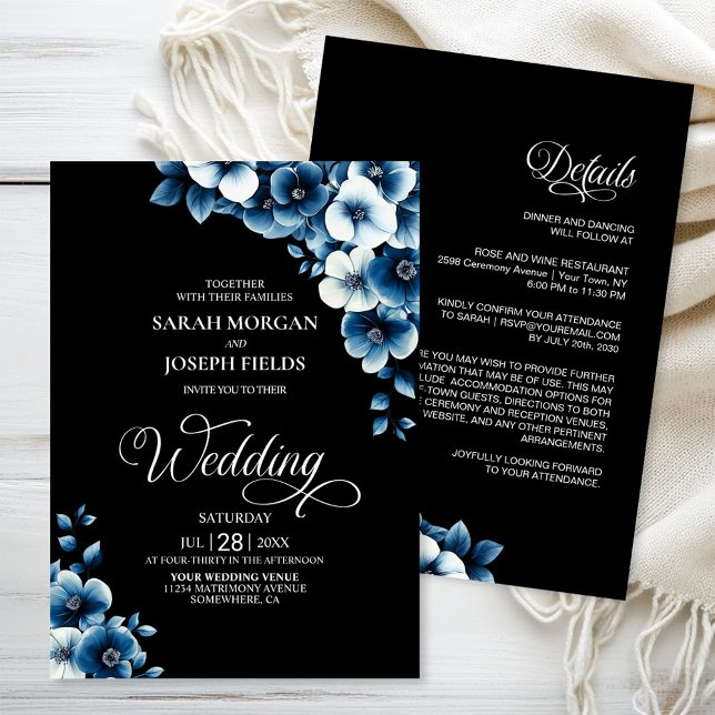 Convite Tudo em Um Casamento Floral Azul (Criador carregado)