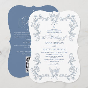 Convite Tudo em Um Casamento Floral Azul Francês Ornamenta