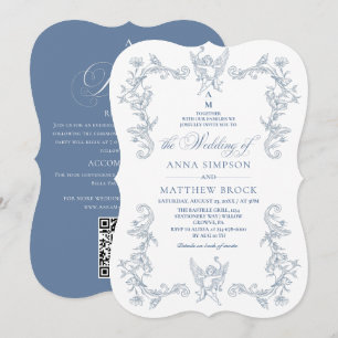 Convite Tudo em Um Casamento Floral Azul Francês Ornamenta