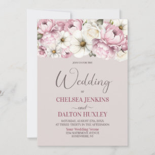 Convite Tudo Em Um Casamento Floral Branco Rosa
