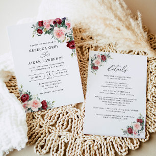 Convite Tudo Em Um Casamento Floral De Blush Rustic Burgun
