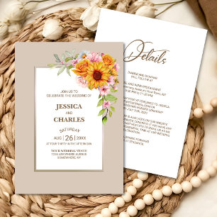 Convite Tudo em um casamento Floral de Girassol