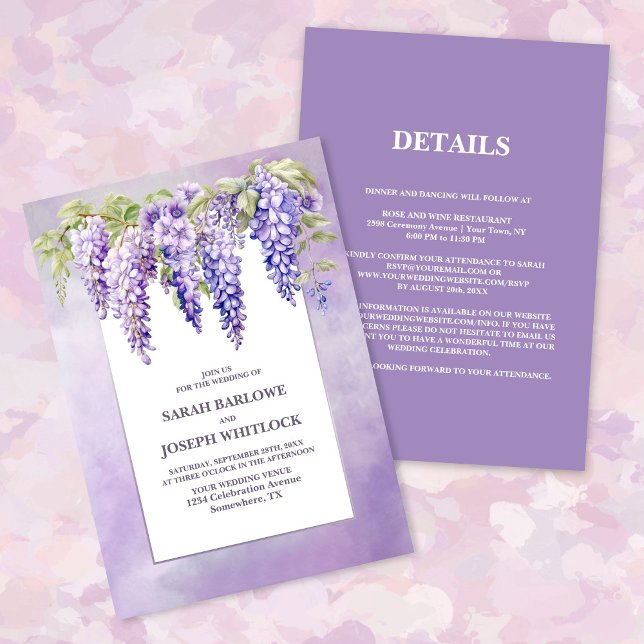 Convite Tudo Em Um Casamento Floral De Wisteria Roxo (Criador carregado)