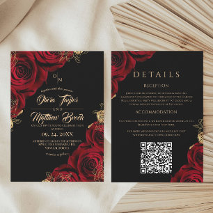Convite Tudo em Um Casamento Floral Elegante Borgonha