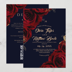 Convite Tudo em Um Casamento Floral Elegante Marinho